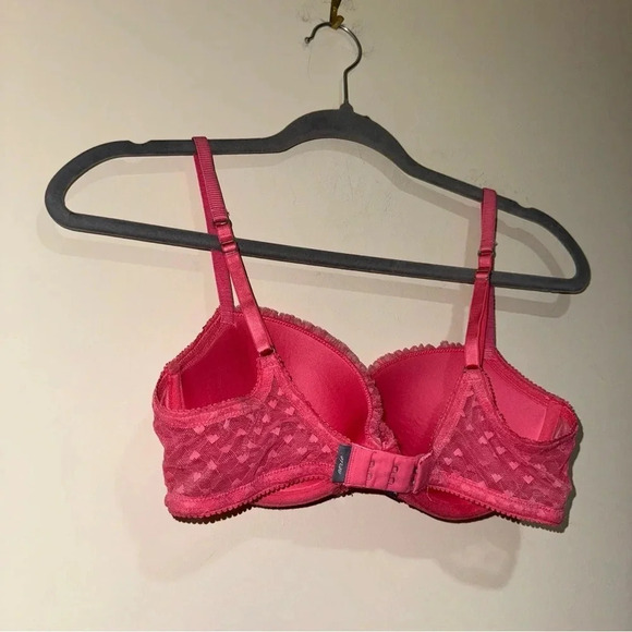 Women’s Aerie Brand Pink Heart Print Push-Up Bra  with Fluffy Trim 2013 Size 34C - Picture 9 of 16